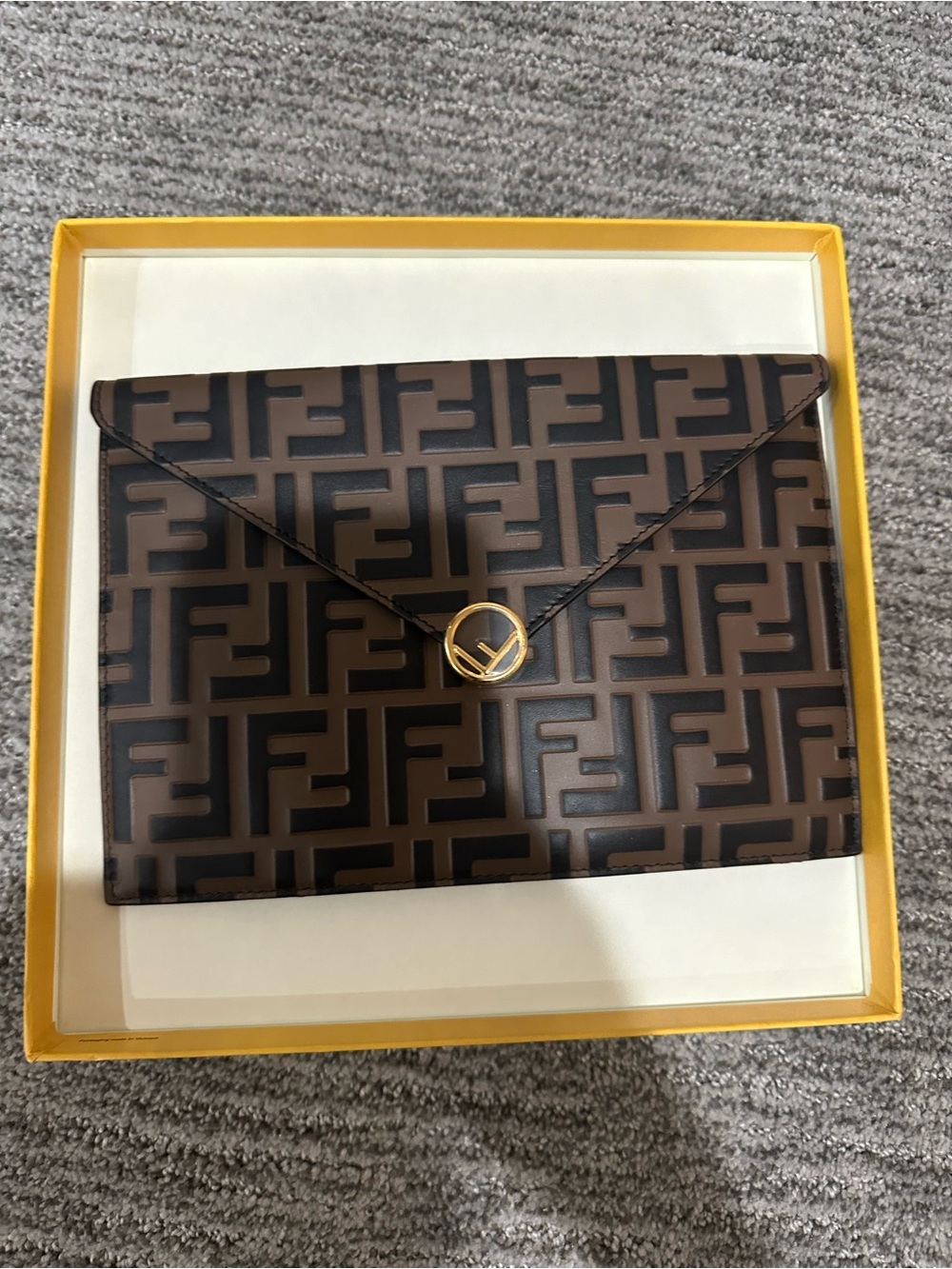 Fendi Brown and Black FF Logo Envelope Clutch with Gold Hardware